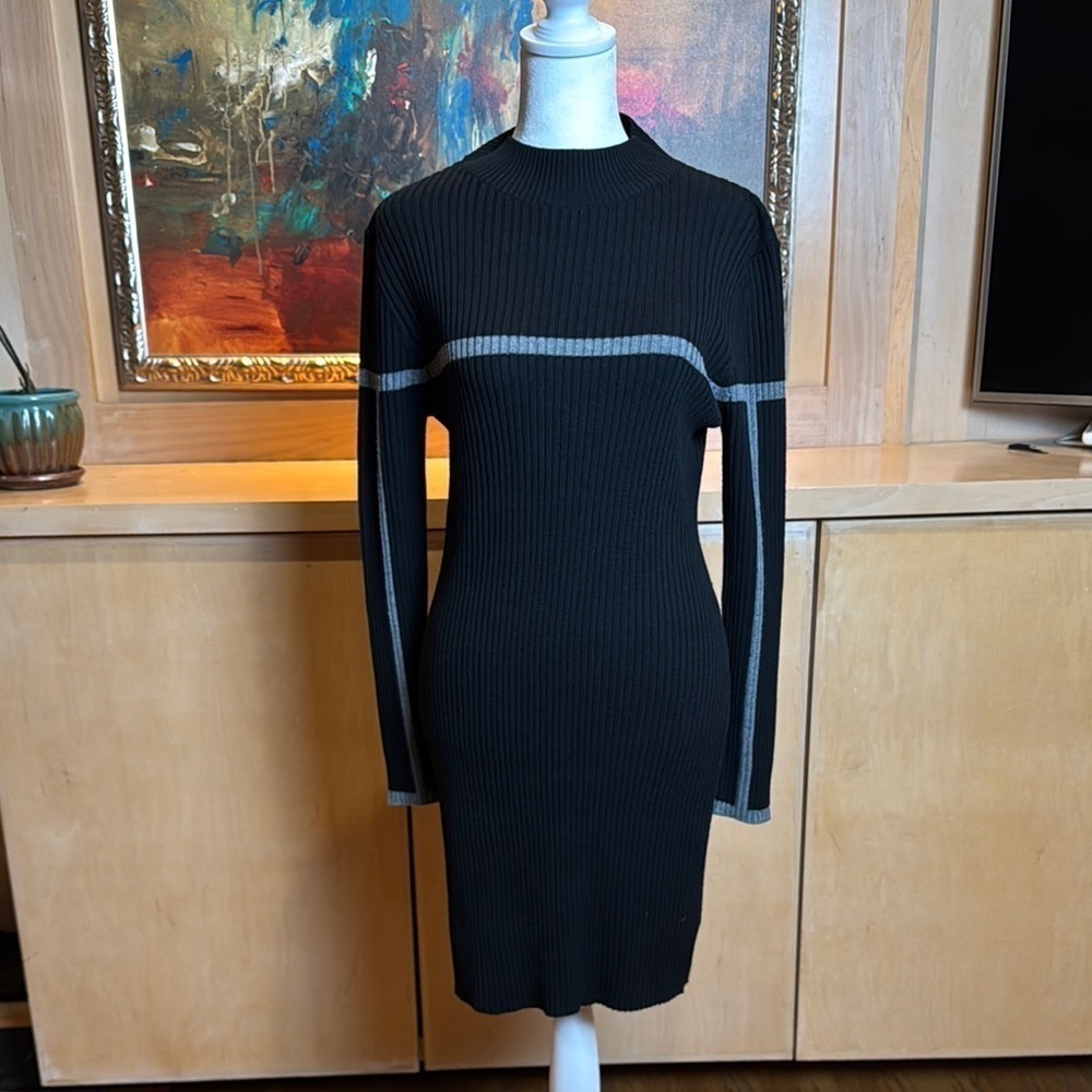 NWOT Black Ribbed Knit Dress with Grey Accents